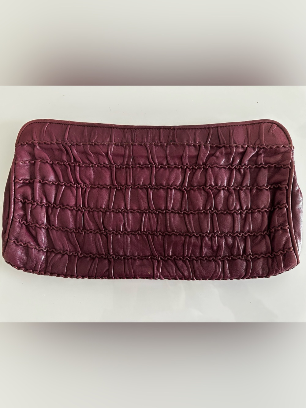 Walter Katter Women's Gathered Leather Clutch in Deep Wine